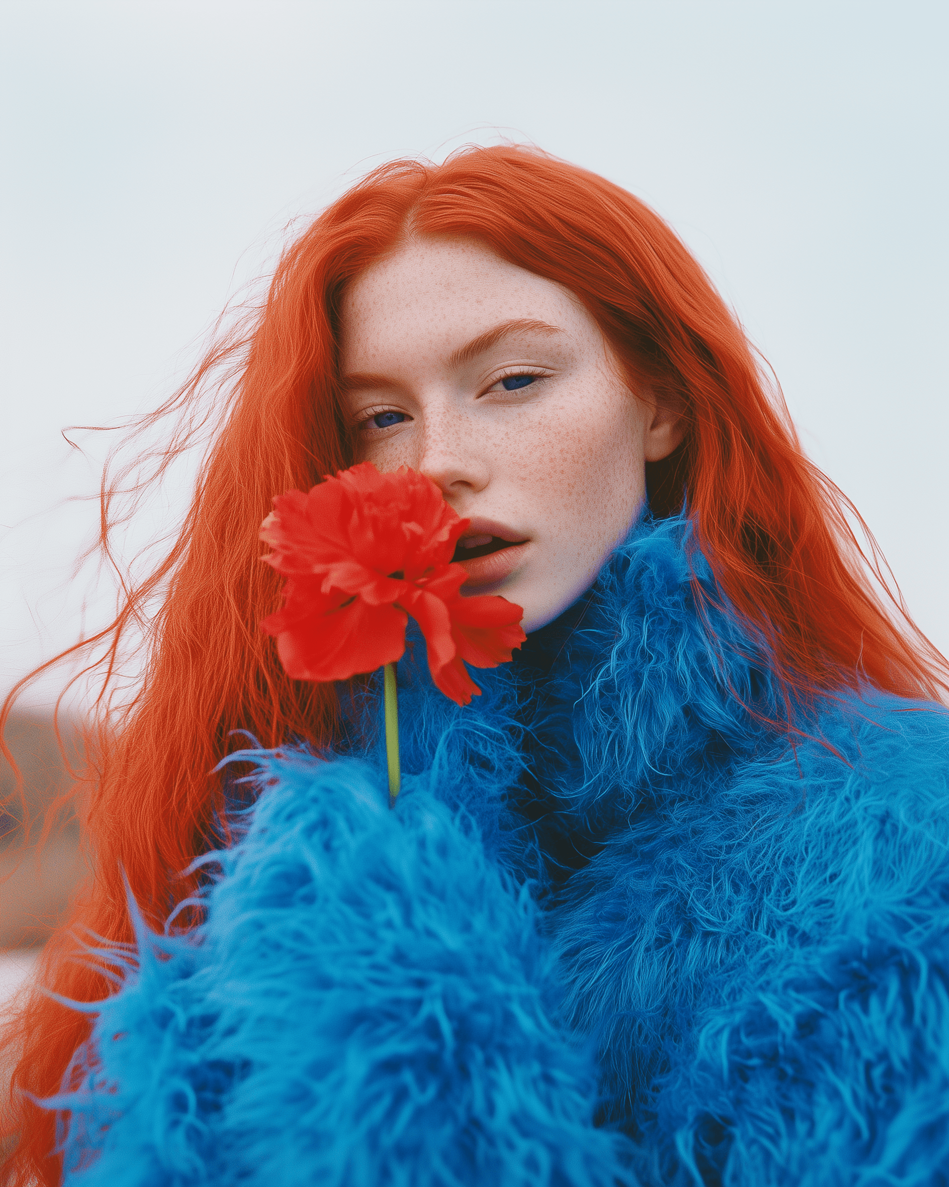 a woman holding a red flower