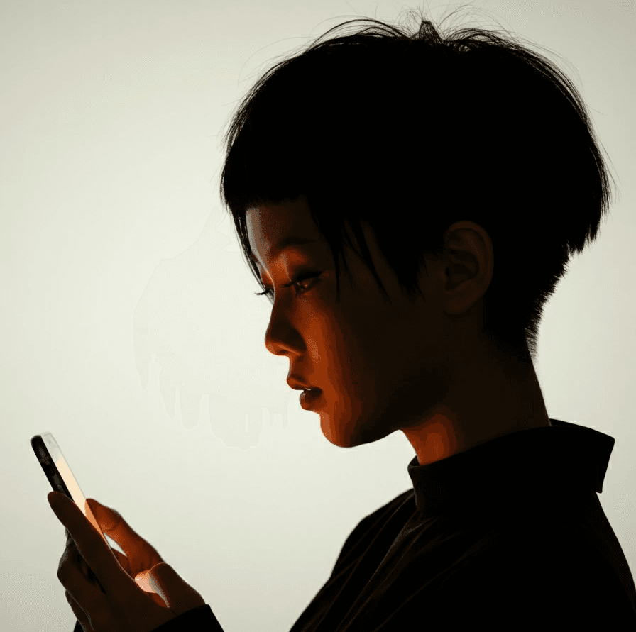 a woman looking at phone screen